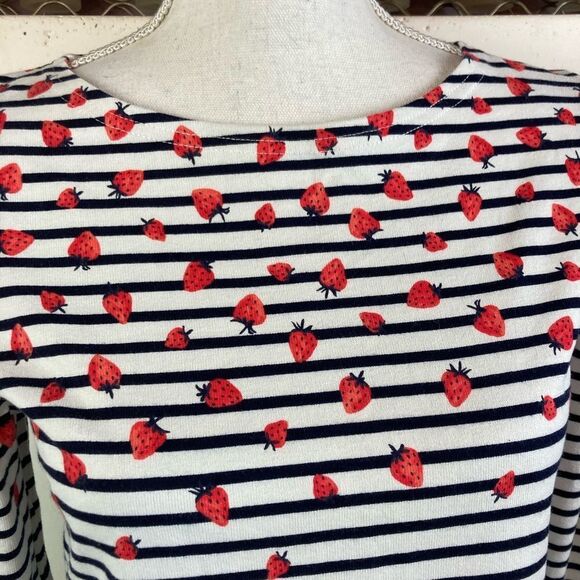 Joules NWOT heavy cotton sailor shirt w/pink strawberries French chic - Picture 2 of 11